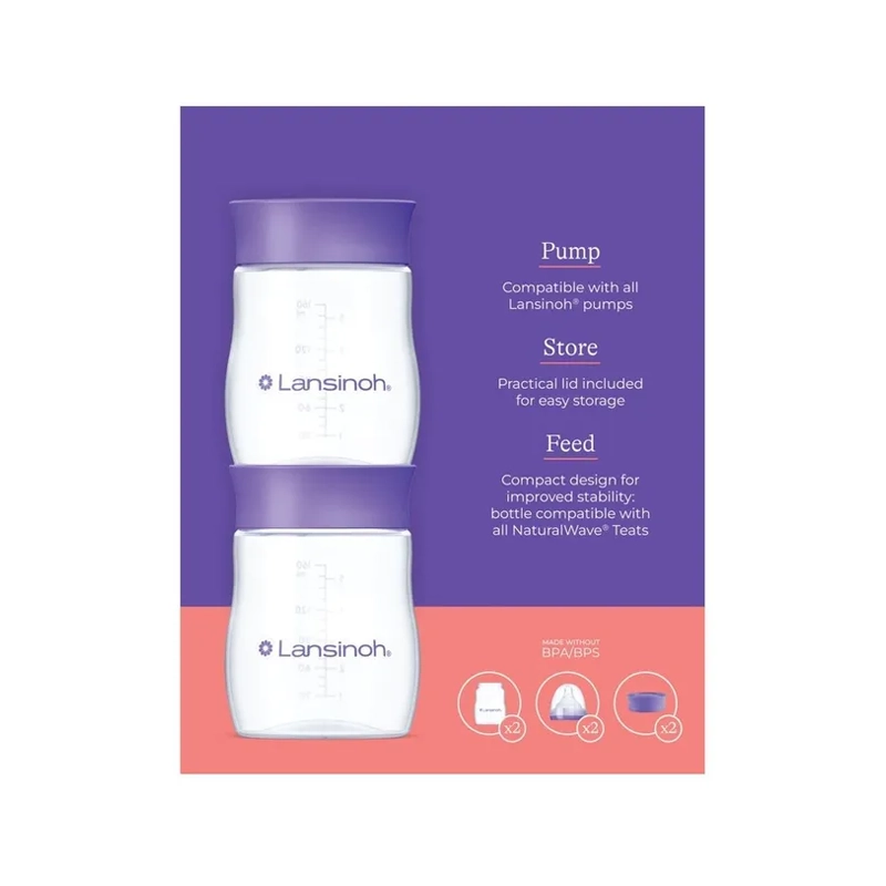Set me 2 biberona plastikë kundër kolikave 160ml Lansinoh - Figura 2